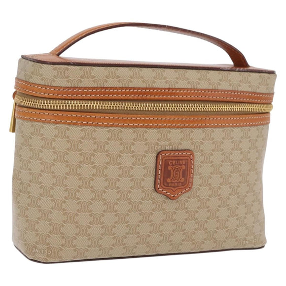 CELINE Macadam Vanity Cosmetic Pouch PVC Beige Gold Auth 209840A