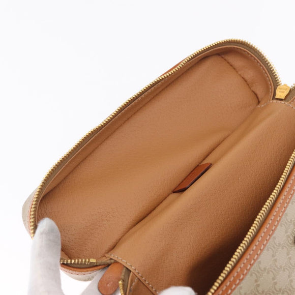 CELINE Macadam Vanity Cosmetic Pouch PVC Beige Gold Auth 209840A