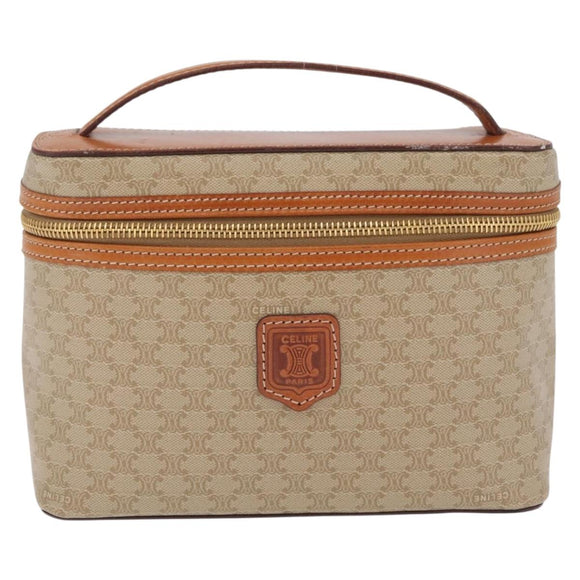 CELINE Macadam Vanity Cosmetic Pouch PVC Beige Gold Auth 209840A