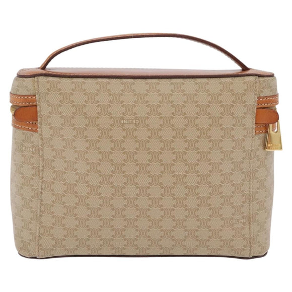 CELINE Macadam Vanity Cosmetic Pouch PVC Beige Gold Auth 209840A