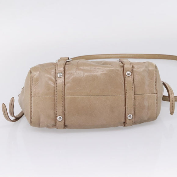 Miu Miu Hand Bag Vitellolux 2way Beige Silver Auth 209843V