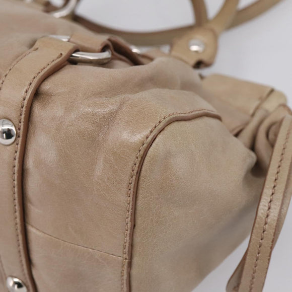 Miu Miu Hand Bag Vitellolux 2way Beige Silver Auth 209843V