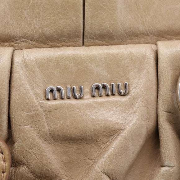 Miu Miu Hand Bag Vitellolux 2way Beige Silver Auth 209843V