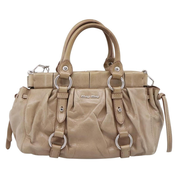 Miu Miu Hand Bag Vitellolux 2way Beige Silver Auth 209843V