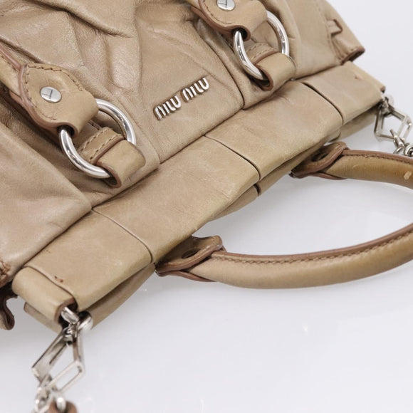 Miu Miu Hand Bag Vitellolux 2way Beige Silver Auth 209843V