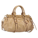 Miu Miu Hand Bag Vitellolux 2way Beige Gold Auth 209844V-1