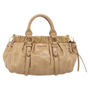 Miu Miu Hand Bag Vitellolux 2way Beige Gold Auth 209844V-2