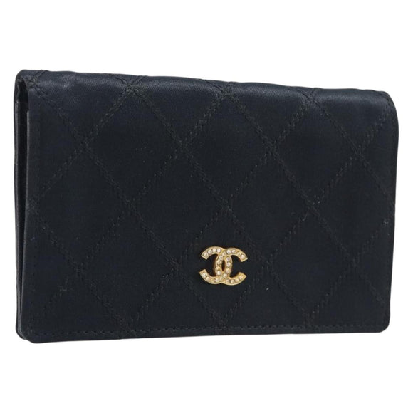 CHANEL Bicolore Card Case Satin Black Gold CC Auth 209845V