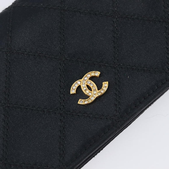 CHANEL Bicolore Card Case Satin Black Gold CC Auth 209845V