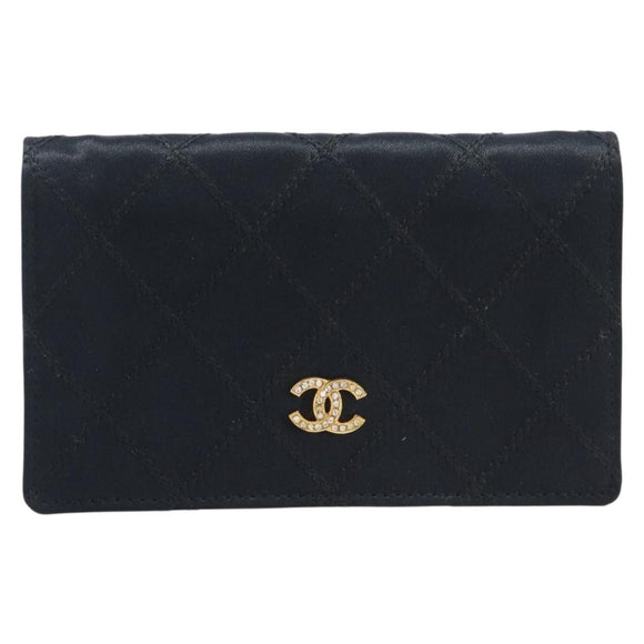 CHANEL Bicolore Card Case Satin Black Gold CC Auth 209845V