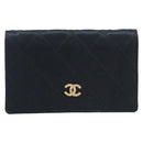 CHANEL Bicolore Card Case Satin Black Gold CC Auth 209845V-2
