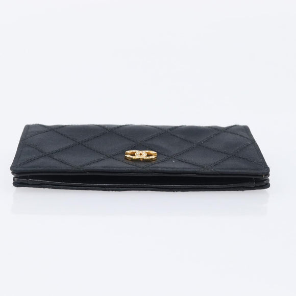 CHANEL Bicolore Card Case Satin Black Gold CC Auth 209845V