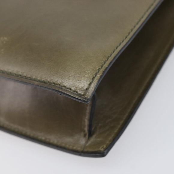 CELINE Shoulder Bag Leather Khaki Gold Auth 209858