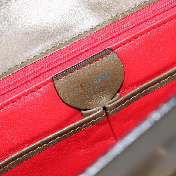CELINE Shoulder Bag Leather Khaki Gold Auth 209858