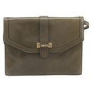CELINE Shoulder Bag Leather Khaki Gold Auth 209858-2
