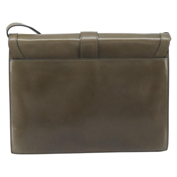 CELINE Shoulder Bag Leather Khaki Gold Auth 209858