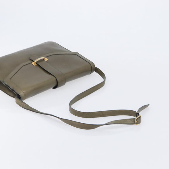 CELINE Shoulder Bag Leather Khaki Gold Auth 209858
