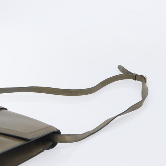CELINE Shoulder Bag Leather Khaki Gold Auth 209858