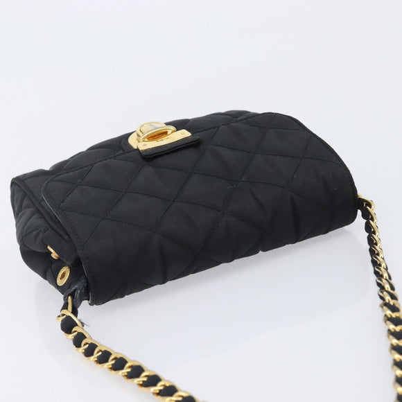 PRADA Chain Shoulder Bag Nylon Black Gold Auth 209862A