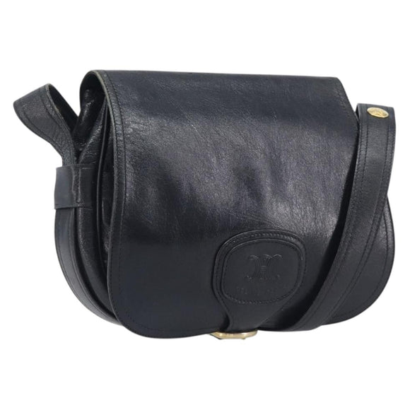 CELINE Shoulder Bag Leather Black Gold Auth 209863