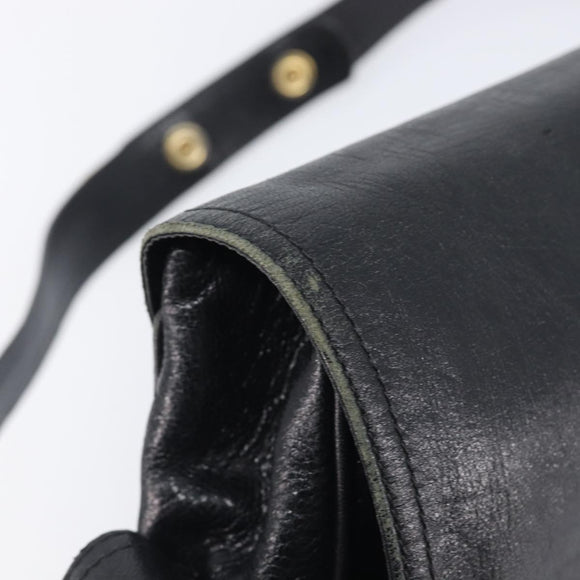 CELINE Shoulder Bag Leather Black Gold Auth 209863