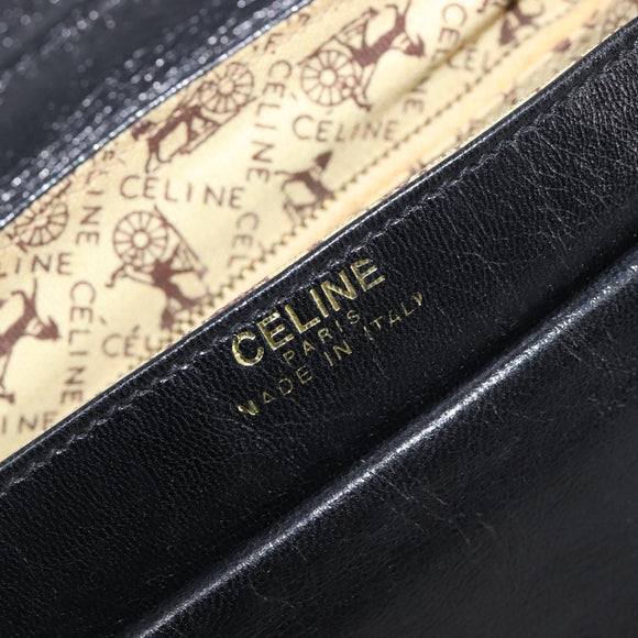 CELINE Shoulder Bag Leather Black Gold Auth 209863
