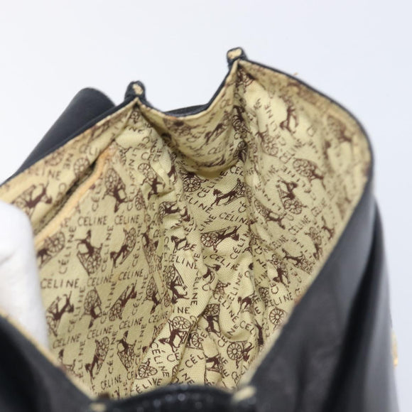 CELINE Shoulder Bag Leather Black Gold Auth 209863