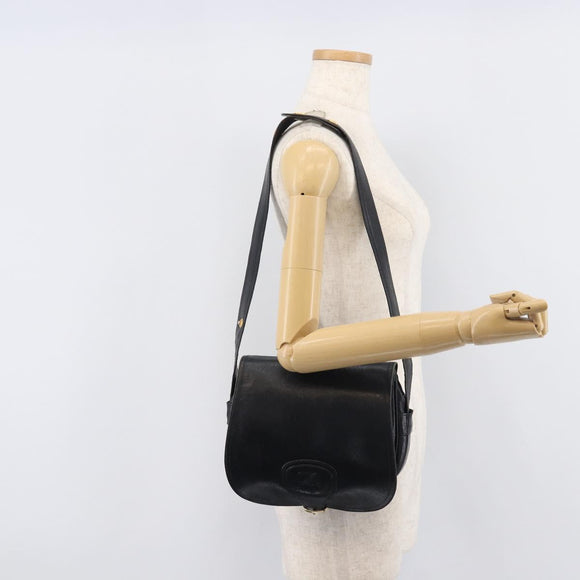 CELINE Shoulder Bag Leather Black Gold Auth 209863