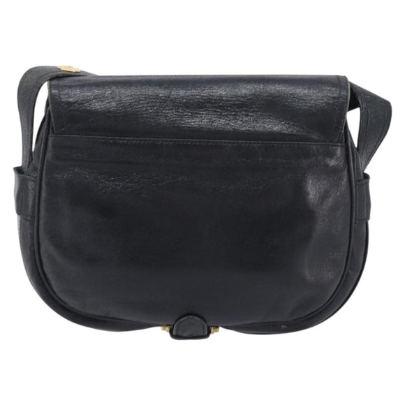 CELINE Shoulder Bag Leather Black Gold Auth 209863