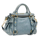 Miu Miu Hand Bag Vitellolux 2way Light Blue Gold Auth 209866V-1