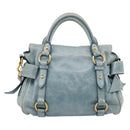Miu Miu Hand Bag Vitellolux 2way Light Blue Gold Auth 209866V-3