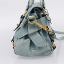 Miu Miu Hand Bag Vitellolux 2way Light Blue Gold Auth 209866V-4