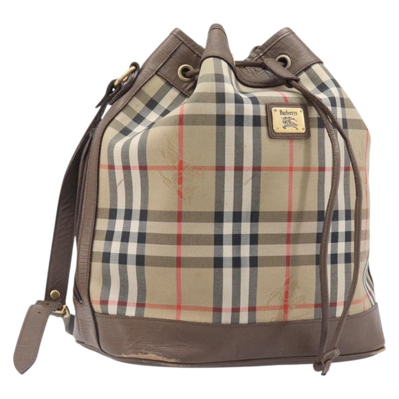 Burberrys Nova Check Shoulder Bag Canvas Beige Gold Auth 209867