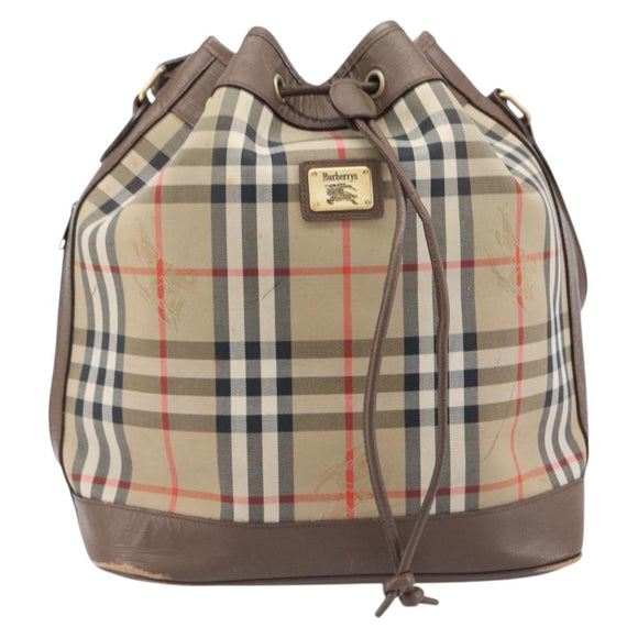Burberrys Nova Check Shoulder Bag Canvas Beige Gold Auth 209867