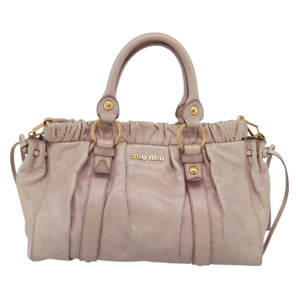 Miu Miu Hand Bag Vitellolux 2way Pink Gold Auth 209875V