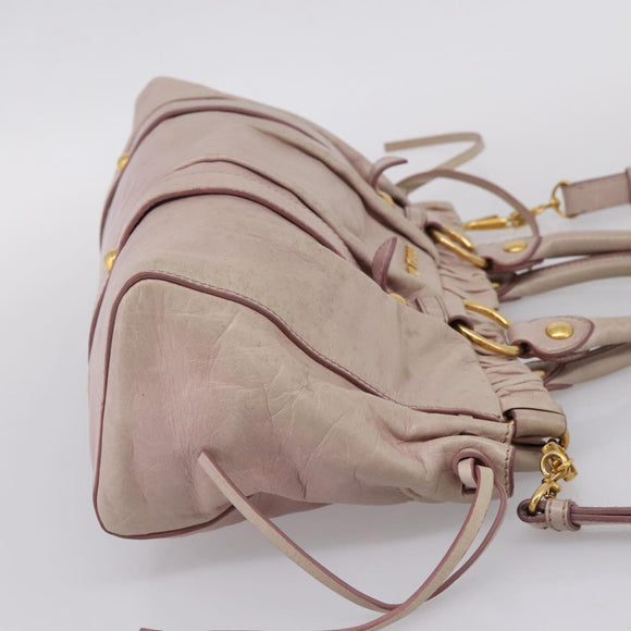Miu Miu Hand Bag Vitellolux 2way Pink Gold Auth 209875V