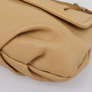 MCM Vicetos Logogram Shoulder Bag Leather Beige Gold Auth 209876A-10