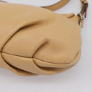 MCM Vicetos Logogram Shoulder Bag Leather Beige Gold Auth 209876A-12