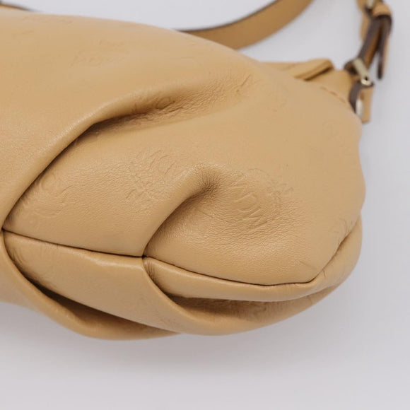 MCM Vicetos Logogram Shoulder Bag Leather Beige Gold Auth 209876A