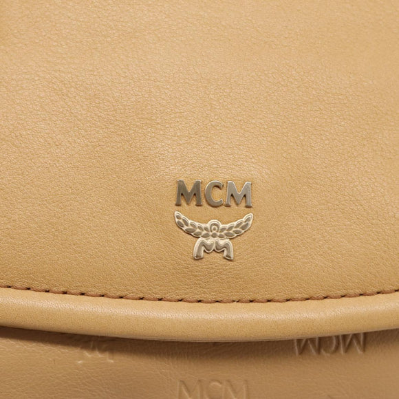 MCM Vicetos Logogram Shoulder Bag Leather Beige Gold Auth 209876A