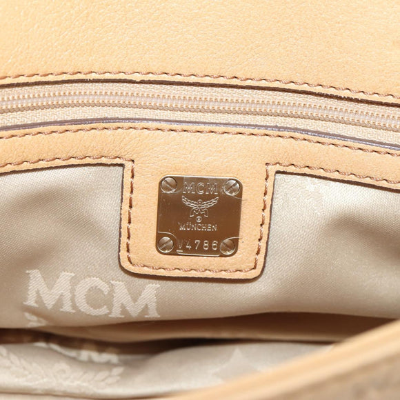 MCM Vicetos Logogram Shoulder Bag Leather Beige Gold Auth 209876A