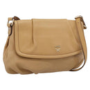 MCM Vicetos Logogram Shoulder Bag Leather Beige Gold Auth 209876A-1