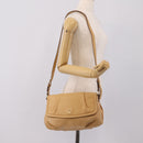 MCM Vicetos Logogram Shoulder Bag Leather Beige Gold Auth 209876A-24
