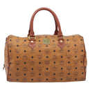MCM Logogram Vicetos Boston Bag PVC Leather Brown Gold Auth 209877-2