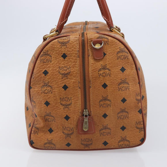 MCM Logogram Vicetos Boston Bag PVC Leather Brown Gold Auth 209877