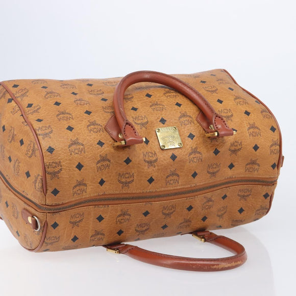 MCM Logogram Vicetos Boston Bag PVC Leather Brown Gold Auth 209877