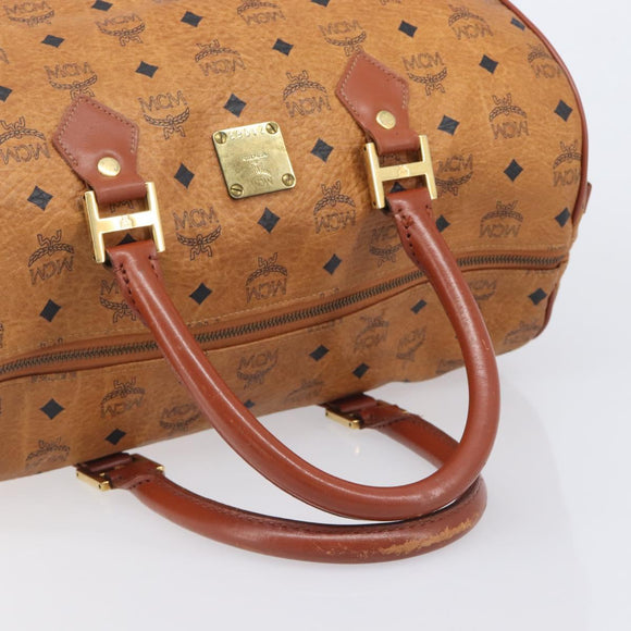 MCM Logogram Vicetos Boston Bag PVC Leather Brown Gold Auth 209877