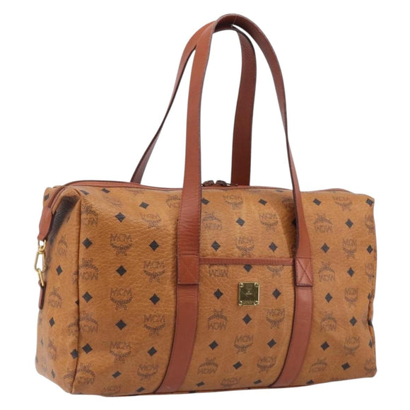 MCM Logogram Vicetos Boston Bag PVC Leather Brown Gold Auth 209878
