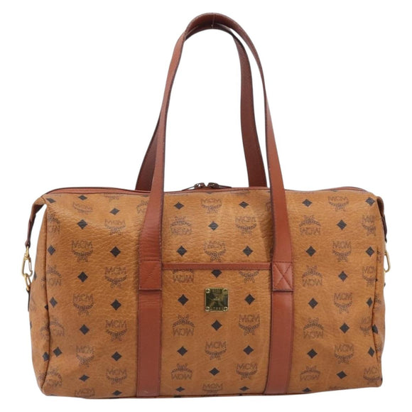 MCM Logogram Vicetos Boston Bag PVC Leather Brown Gold Auth 209878