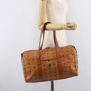MCM Logogram Vicetos Boston Bag PVC Leather Brown Gold Auth 209878-20